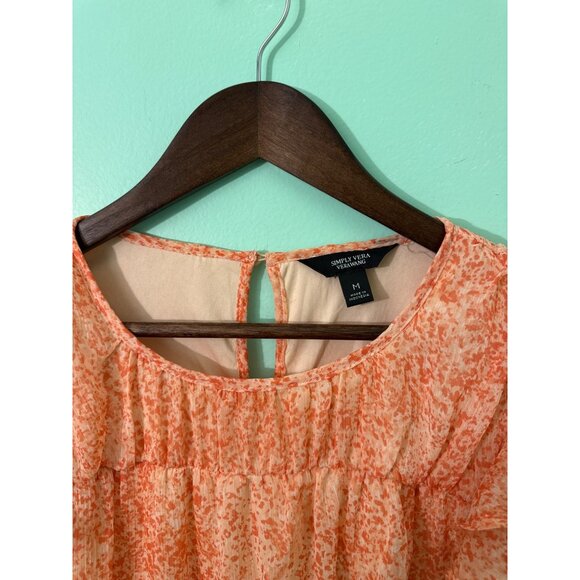 Simply Vera Vera Wang Womens Orange Ruffle Sleeve Blouse Medium Lightweight Shee - Picture 2 of 9